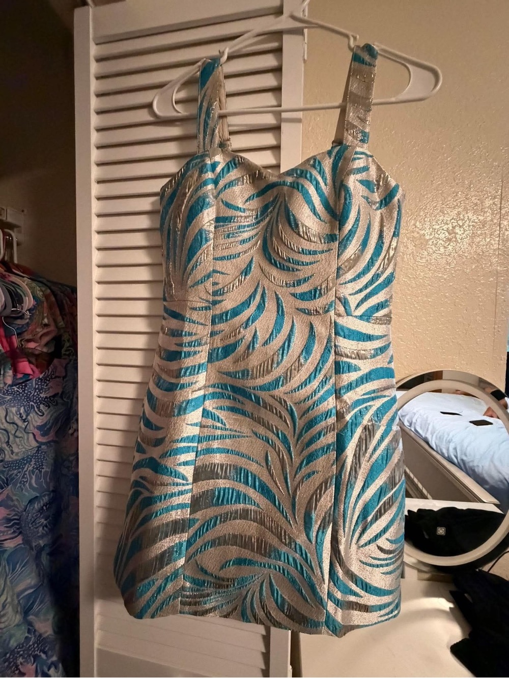 Lilly Pulitzer Teal and Silver Fit-and-Flare Mini Dress
